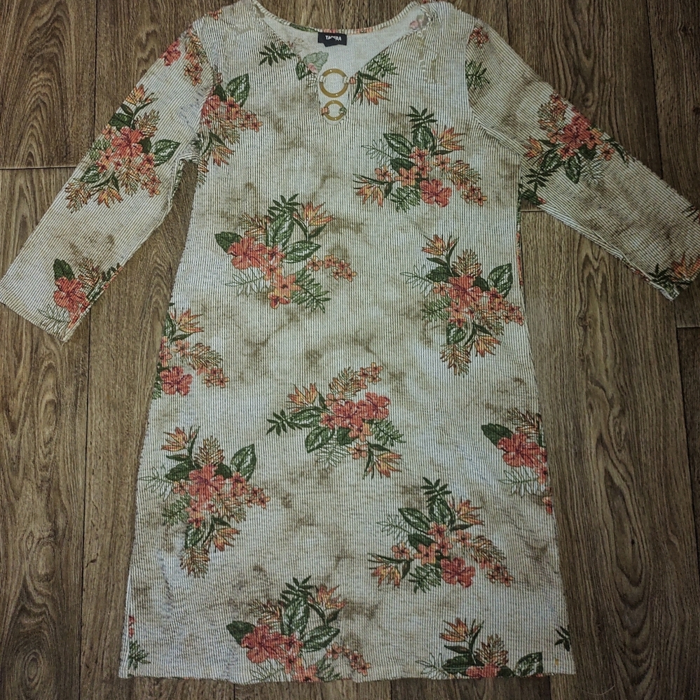 Floral ivory brown Tacera large sweater dress
